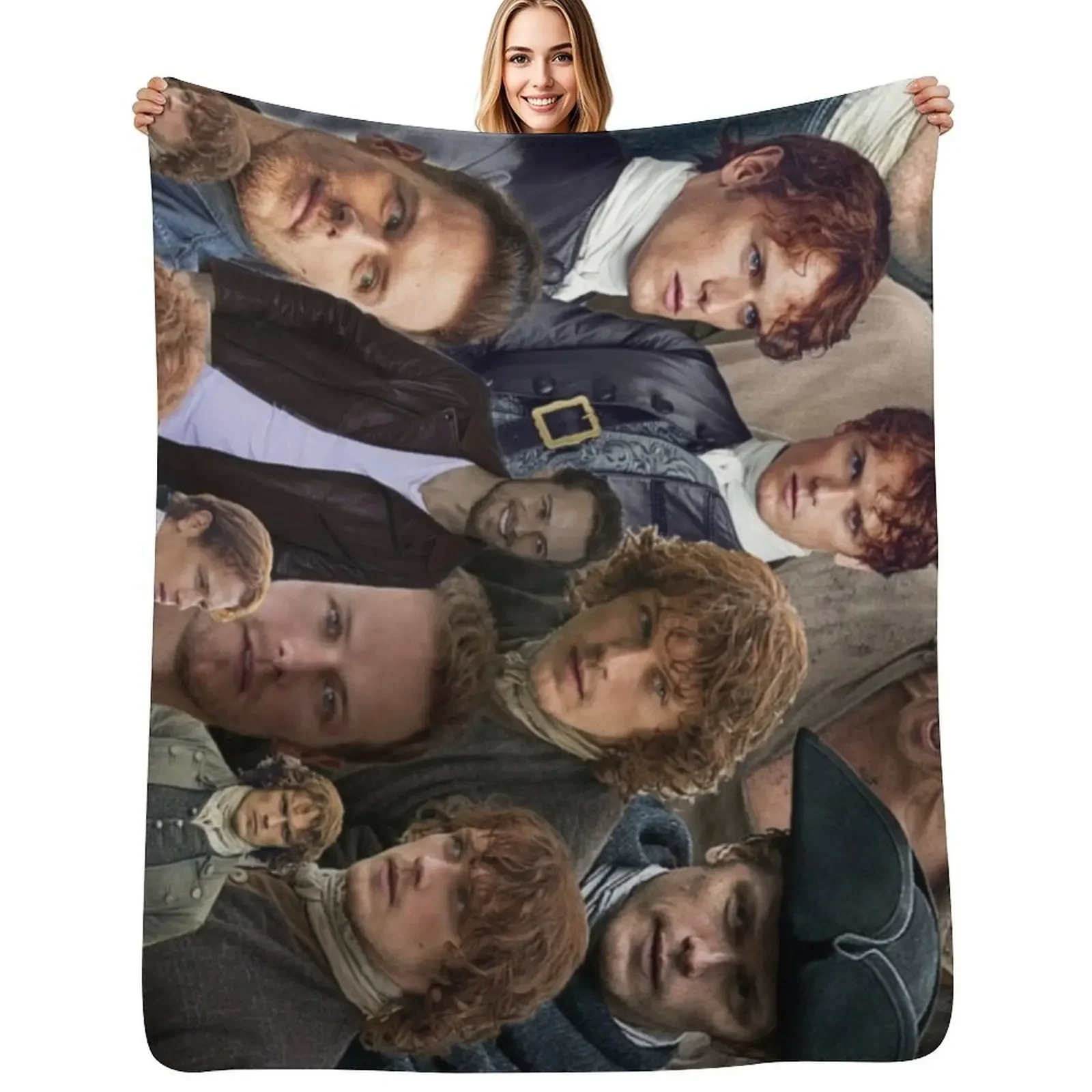 

sam heughan photo collage Throw Blanket Hair Luxury Thicken Soft Plush Plaid sofa bed Blanket
