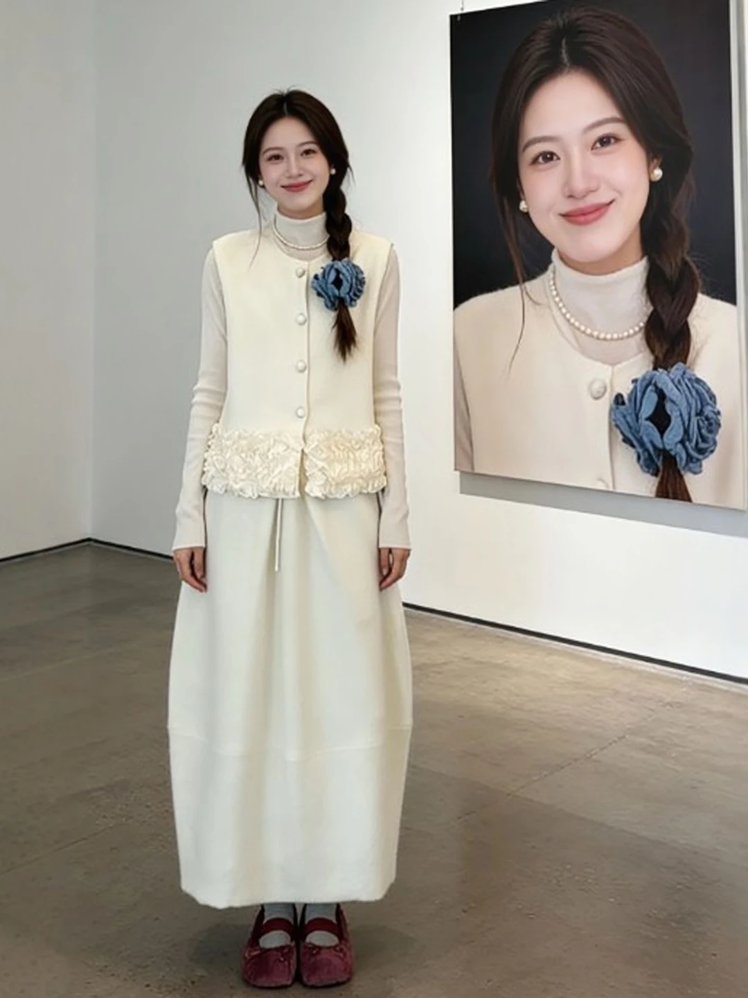 

Unique Beautiful Vest Base Shirt Half Skirt Three Piece Set Korean Style Complete Ootd Spring 2026 Fashion Women's Ensemble