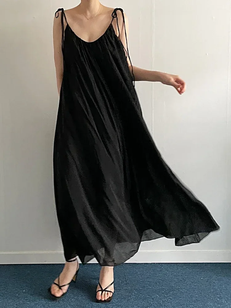 

XITAO Casual Sling Dress Solid Color Loose V-neck Collar Sleeveless Pullover Long Dress Summer Simplicity New Women HQQ1096