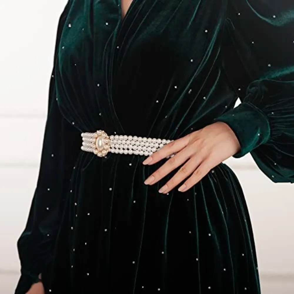 أزياء اللؤلؤ الأبيض أحزمة اللؤلؤ كريستال حجر الراين أنيقة الخصر سلسلة الزفاف وشاح أزياء المرأة
