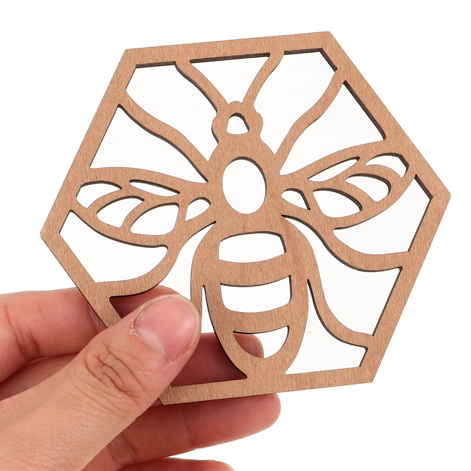 

4 Pcs Honeycomb Decorations Beaded Square Coaster Light Brown Wooden Bee Party Supplies