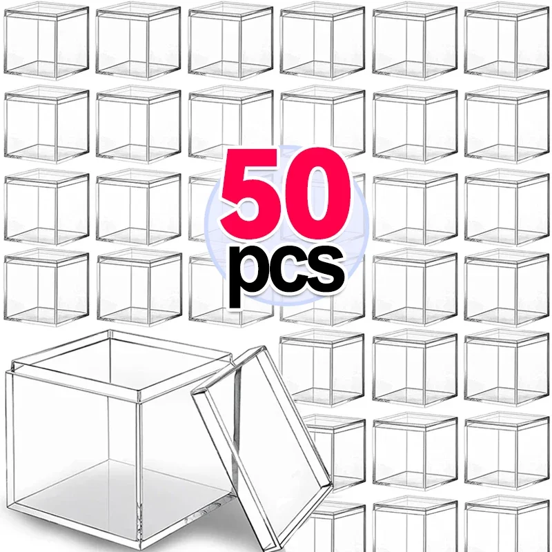 1-50pcs Transparent Acrylic Boxes With Cover Plastic Organizer Gift Packing Box Food Candy Storage Container For Home Display