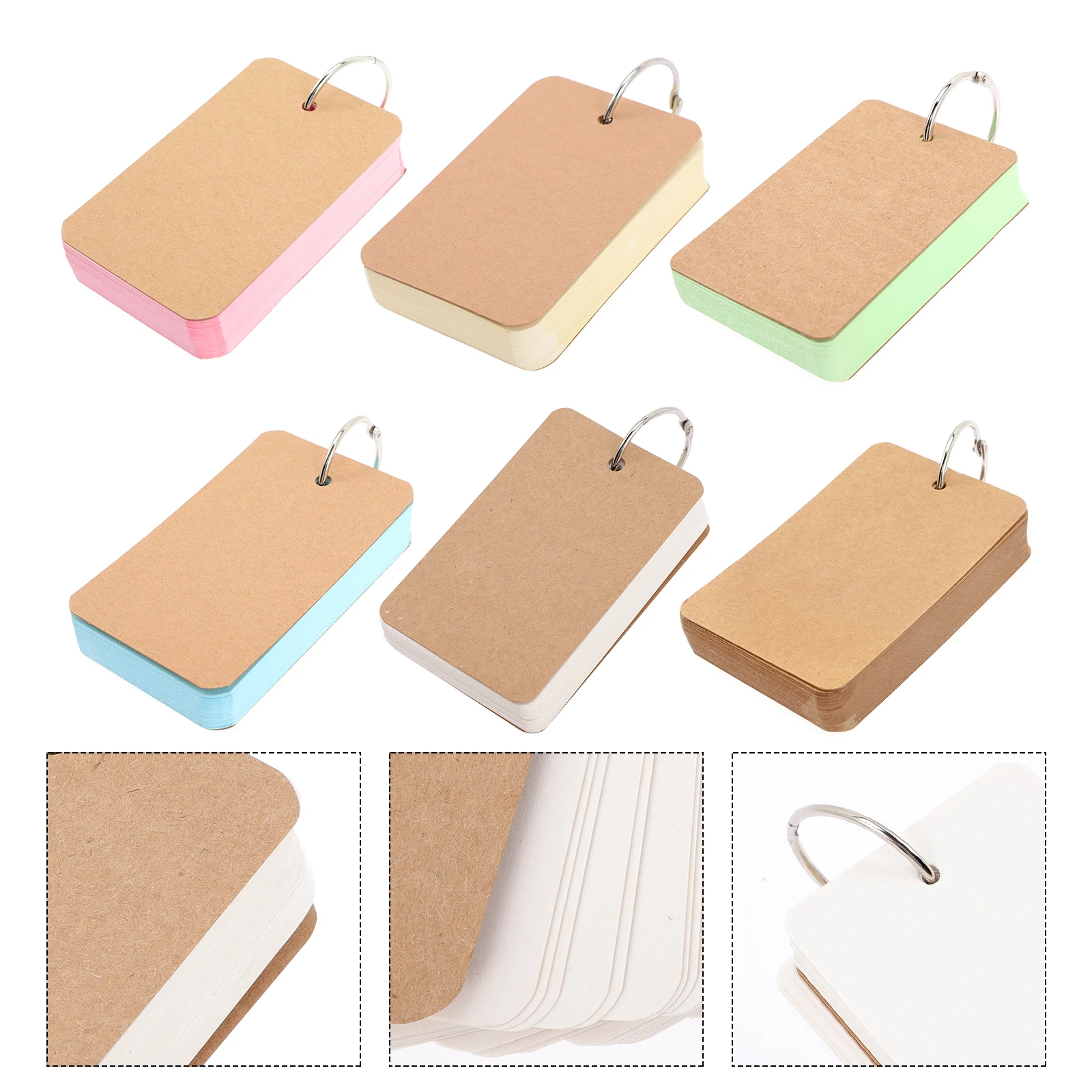 6 قطعة دفاتر ثقب لكمة بطاقات مؤشر متعدد الألوان مع حلقة الموثق للمفردات البطاقات التعليمية ملاحظات الدراسة بطاقات مذكرة فارغة محمولة