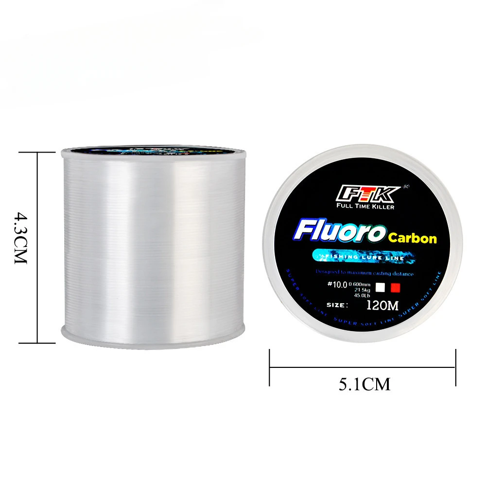 New 120M Carbon Fiber Coating Leader Lure Fishing Line 0.14-0.6mm 1.88-21.5kg Wearable Fluorocarbon Line Accessories 7 Colors