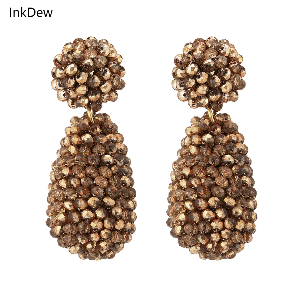 INKDEW Beads Big Earrings Water Drop Shape Long Earrings Handmade Threading Crystal Earrings for Women Gift oorbellen EA058