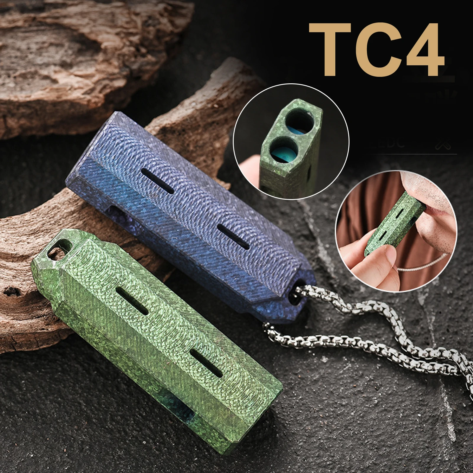 TC4 Titanium Alloy Whistle, Portable Waterproof, Outdoor Wilderness Survival Referee Ice Crystal EDC Dual Tube Whistle,A1526