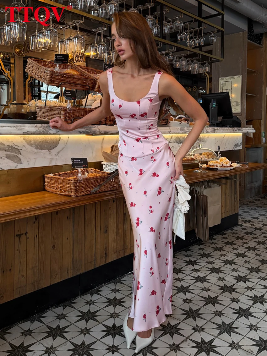 TTQV Summer Slim Print 2 Pieces Set For Woman 2026 Sexy Sleeveless Tank Top With High Waist Long Skirt Set Female Streetwear view 2