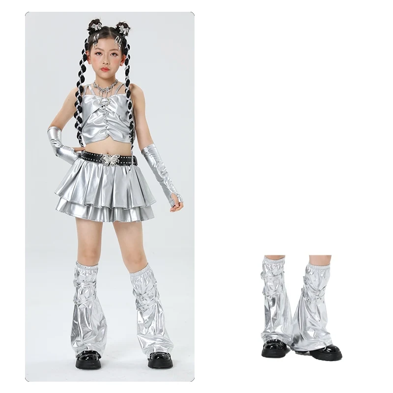 Accessoires de danse Jazz pour enfants, couvre-jambes en argent brillant, vêtements de spectacle de danse Hip Hop, couvre-bottes de danse de rue