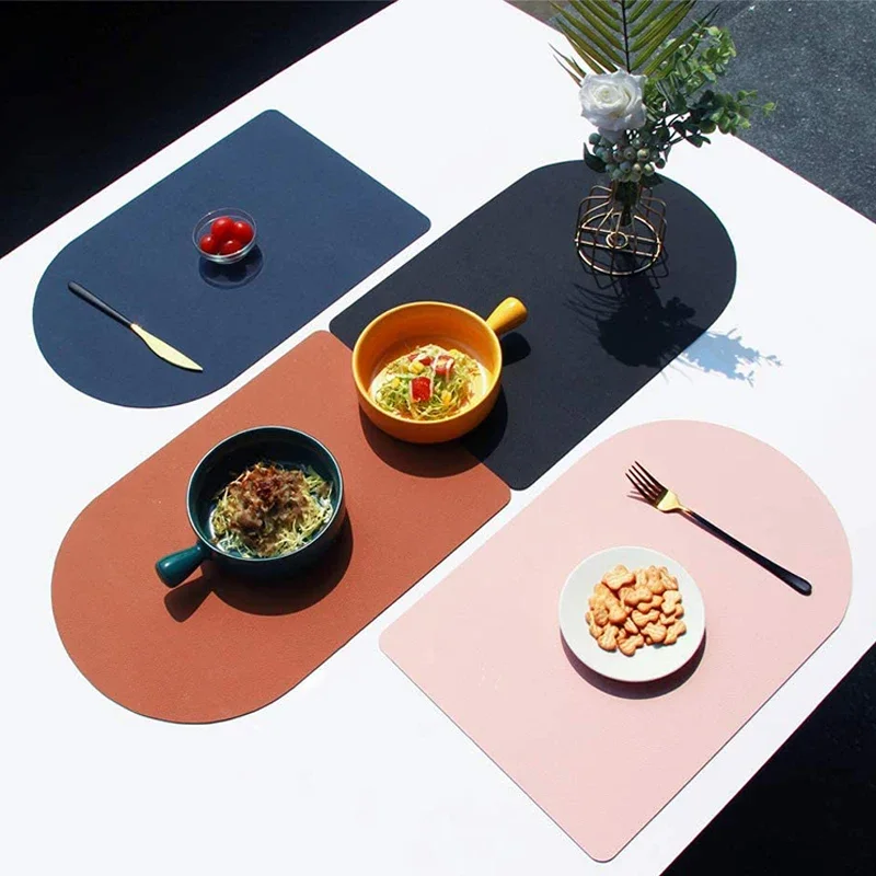 طبقة مزدوجة بو المفارش للطاولة مقاوم للماء عدم الانزلاق العزل الجلود مكان الحصير مجموعة كوستر مجموعة كأس النبيذ حصيرة أدوات المائدة وسادة #1