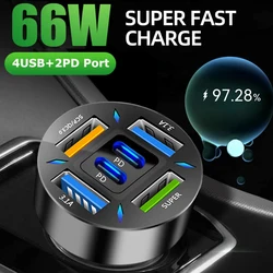 66w usb carregador de carro carga rápida pd qc3.0 com voltímetro cigarro isqueiro soquete adaptador de energia para iphone 11 12 samsung xiaomi