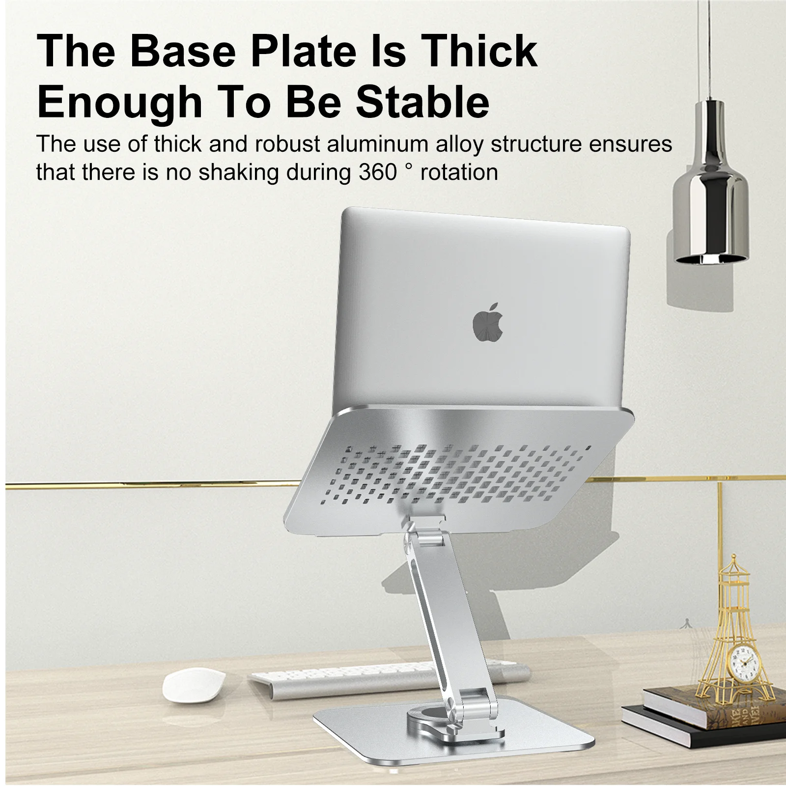 Premium Aluminum Laptop Stand: 360° Adjustable Rotation & Anti-Slip Silicone Base for Ergonomic Workspace Stability  - Image 4