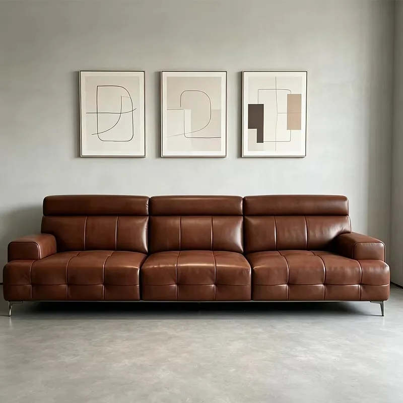 Modern Italian Genuine Leather Modular Sectional Sofa Set Lounge Home Furniture Living Room Sofa 3-Seater Top Grain Leather Sofa
