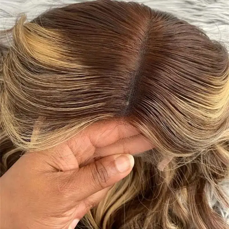 

New In Dark Highlights Golden Blonde Wig Synthetic Lace Front Wig Glueless Pre Plucked Heat Resistant Fibre Long Wavy Wig Womens