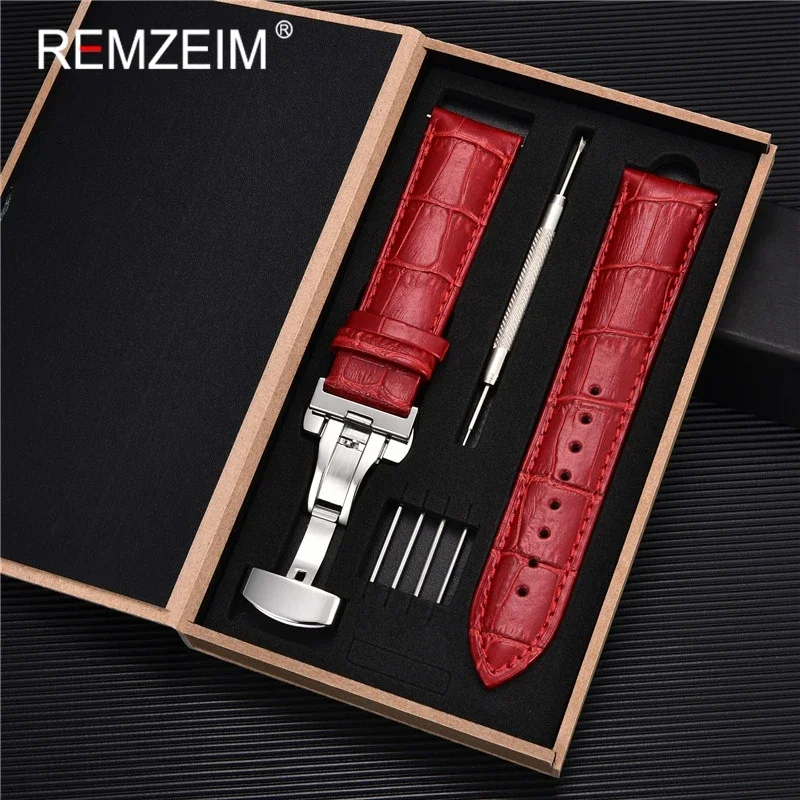 Genuine Leather Watch Band Strap Automatic Stainless Steel Butterfly Clasp 18mm 20m 22mm 24mm Watchband Tool With Box