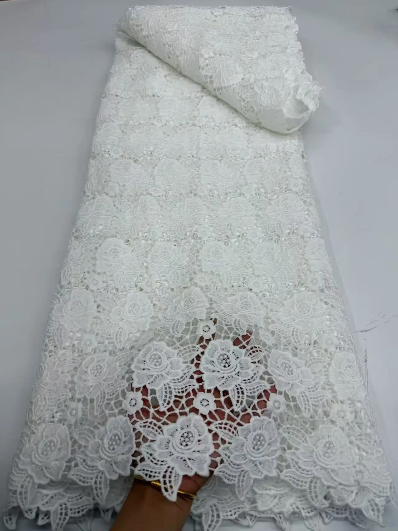 5 Yards Pure White 100% Cotton Embroidered African Polish Lace Original Austria Voile Fabric for Ceremony Couple