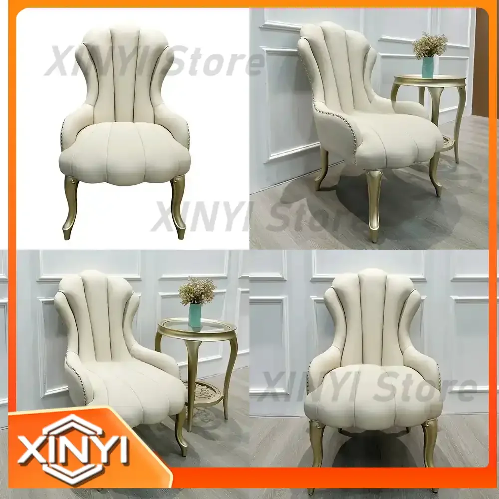 French Light Luxury Solid Wood Sofa Chair for Living Room Balcony Leisure Tiger Chair Fabric American Single Chair