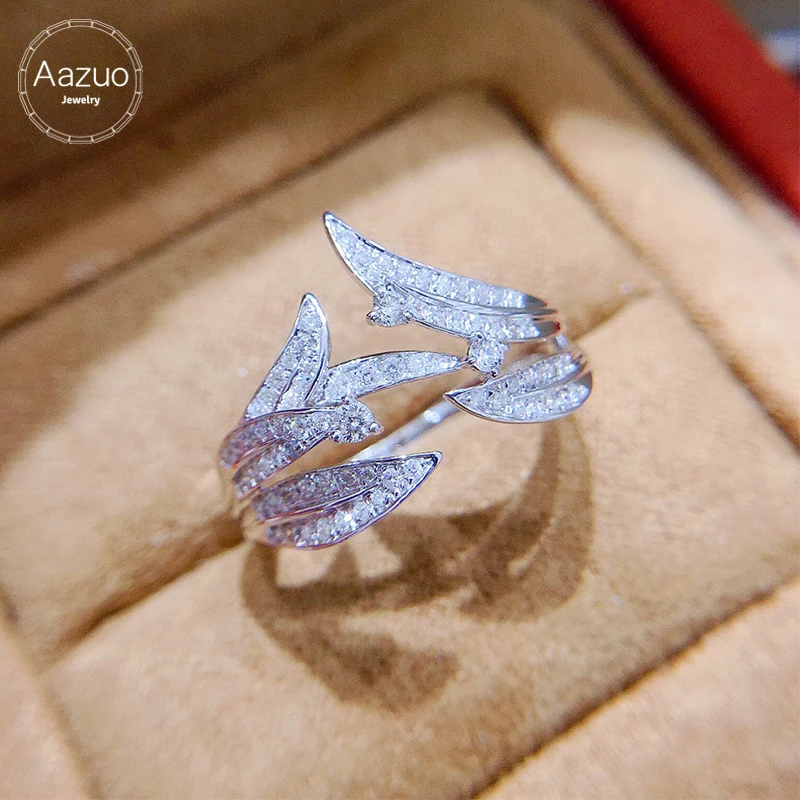 

Aazuo Genuine 18K Solid White Gold Rings For Women Natrual Diamonds 0.32ct Angel Wings Wedding Gifts Fine Jewelry