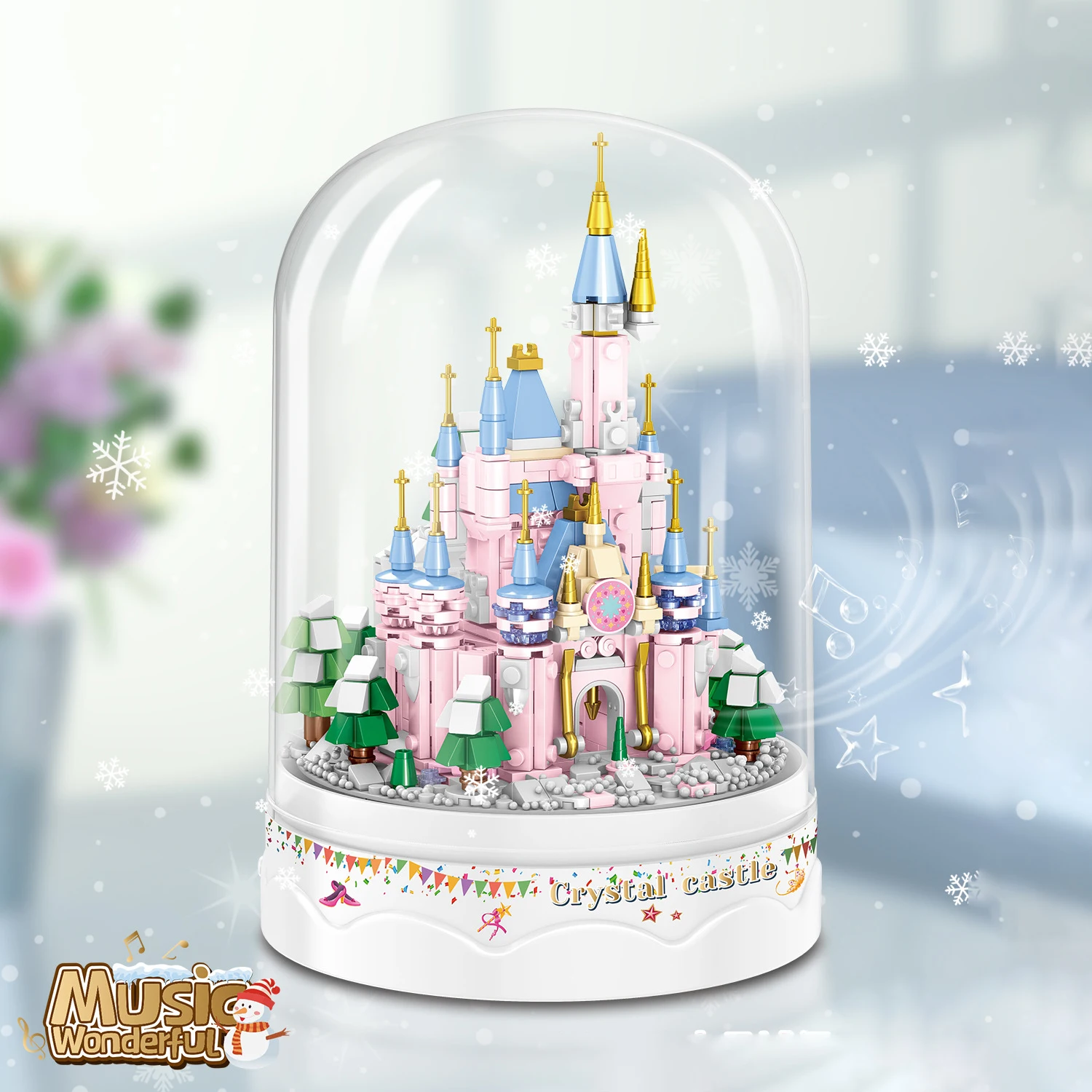 New Disney Small Particles Snow Crystal Castle Music Box Girls Building Toys Building Blocks Holiday Gift