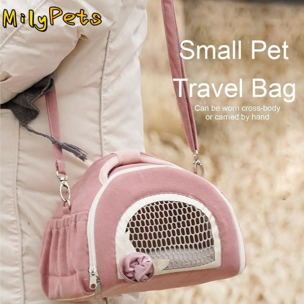 Breathable Hamster Take-out Bag Comfortable Handle Small Pet Carrier Side Pocket Super Soft Flannel Pet Travel Cage Squirrels