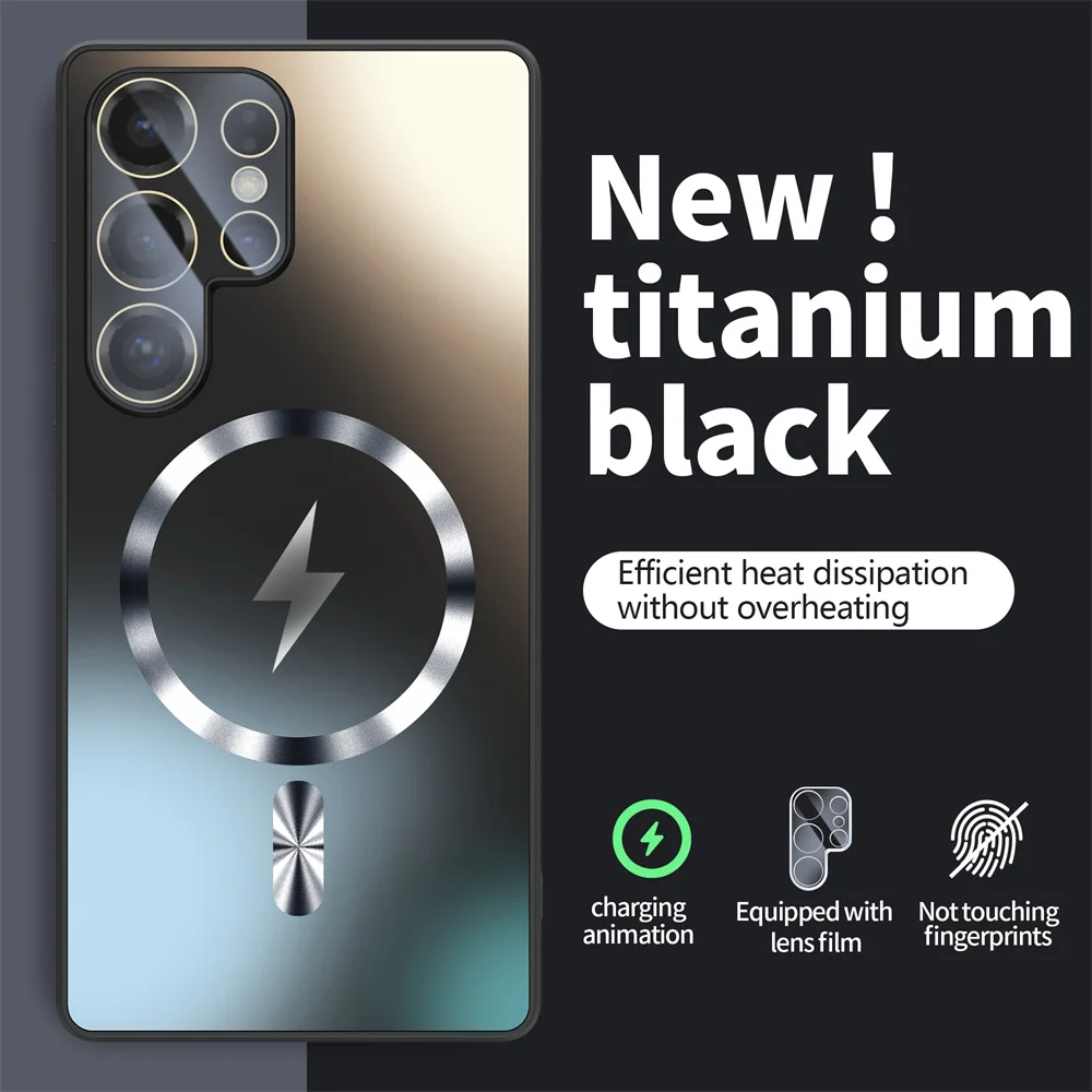 Für Magsafe Glas Objektiv Matt Magnetische Telefon Fall Für Samsung Galaxy S24 S25 Ultra S23 Plus Drahtlose Lade Schutzhülle