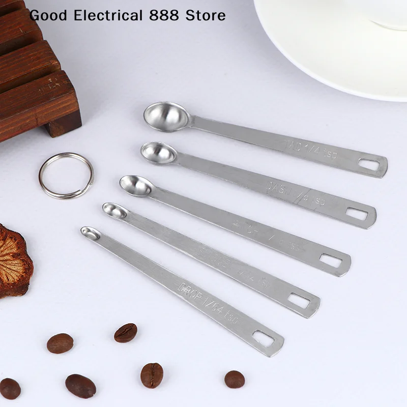 

【GE】5Pcs Measuring Spoon Set Stainless Steel Cooking Spoons with Long Handle Tea Powders Spices Measuring Spoon Kitchen Gadgets