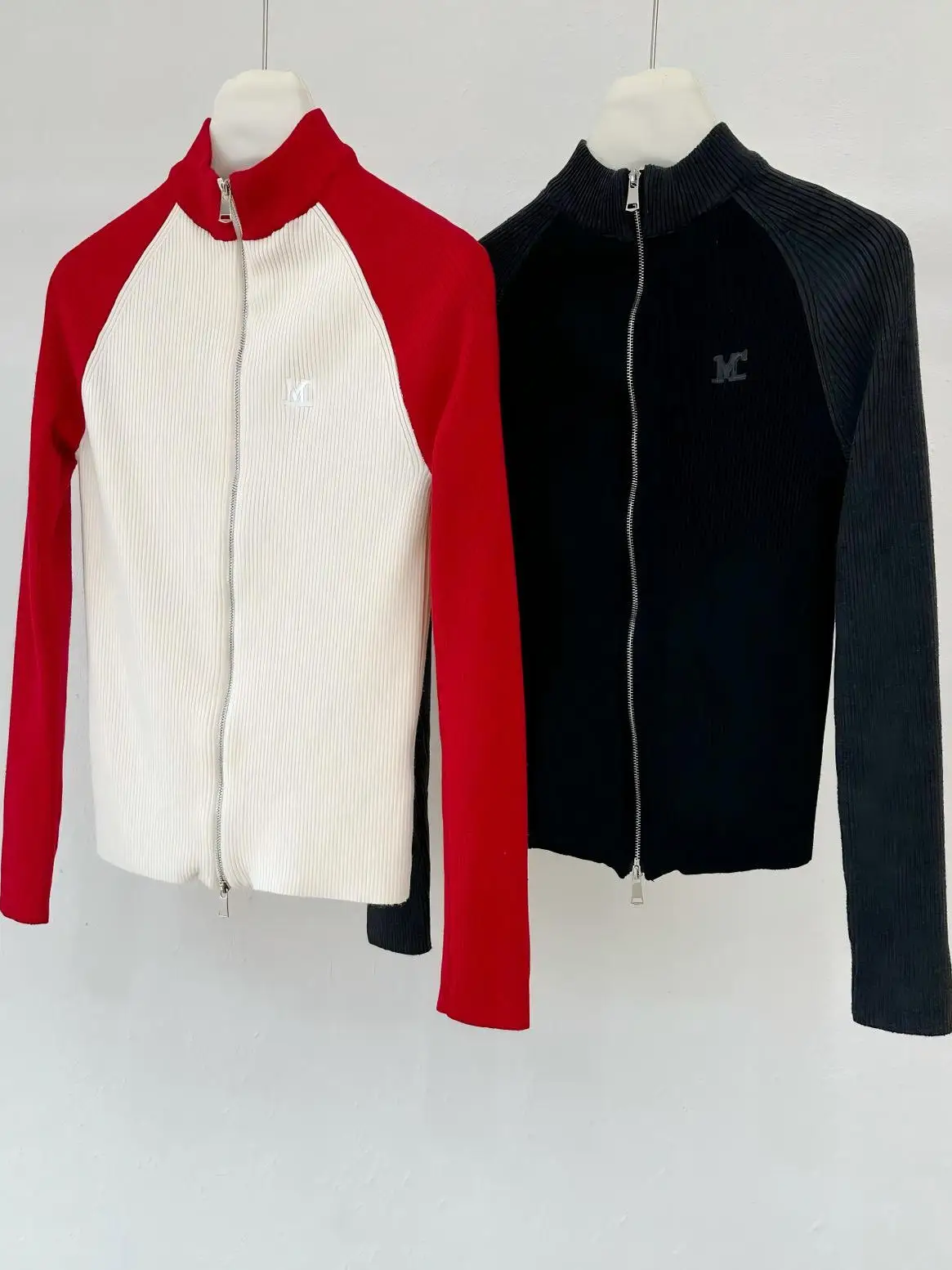 

Commuter Sle Spliced Color Blo Zippered Knitwear Women's Elastic Slimming Long Sve Stand Collar Sweater