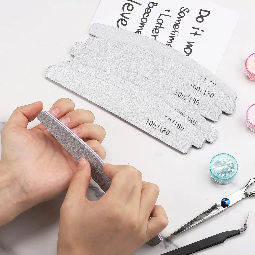Lote de 10 Limas de Uñas de Colores Variados, Grano 80/100, Limas Profesionales de Papel de Lija para Eliminar Cutículas, Juego de Herramientas de Manicura