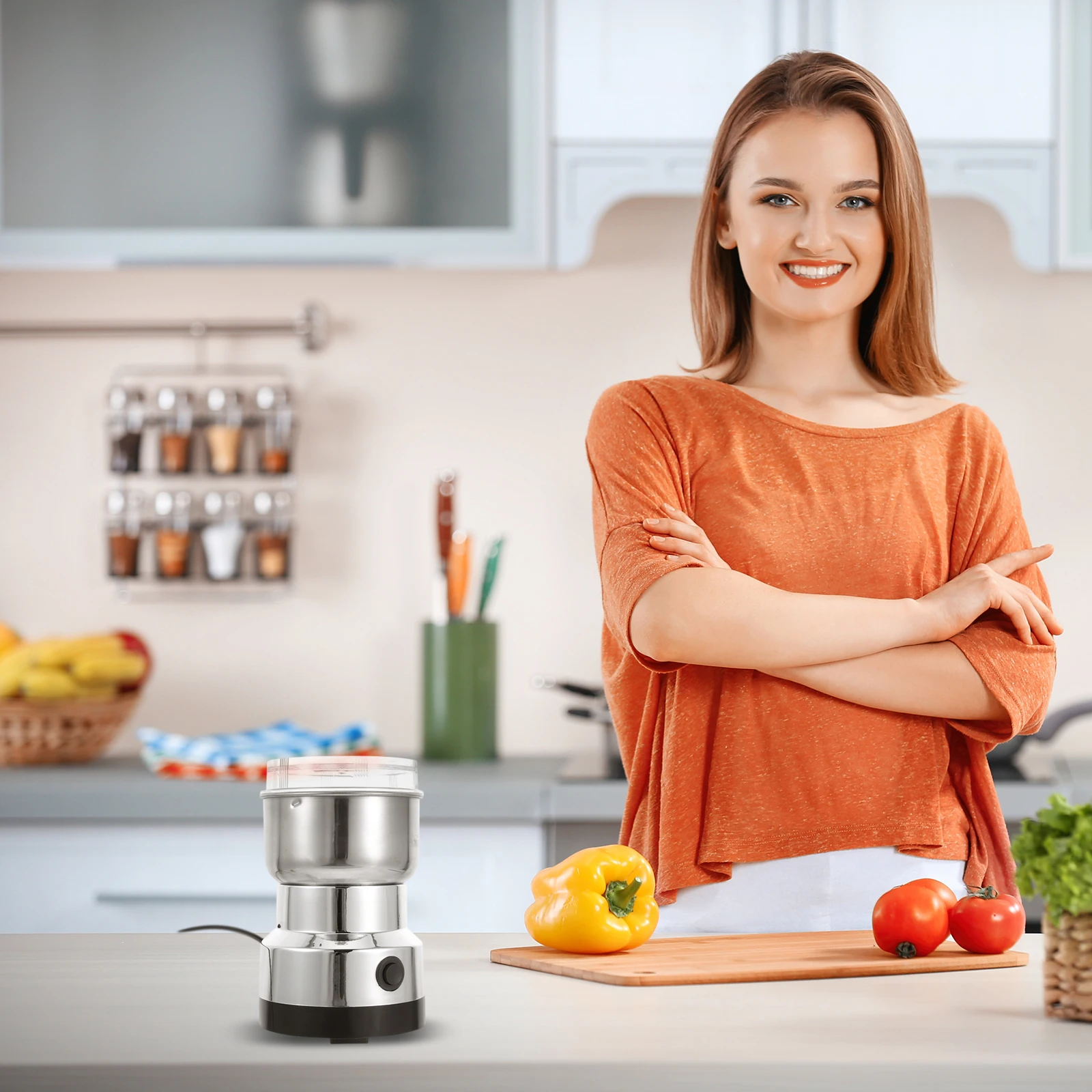 

Electric Spice Grinder With Stainless Steel Blades For Home Kitchen Use Fast Grinding Of Beans Nuts Grains Corrosion Resistant