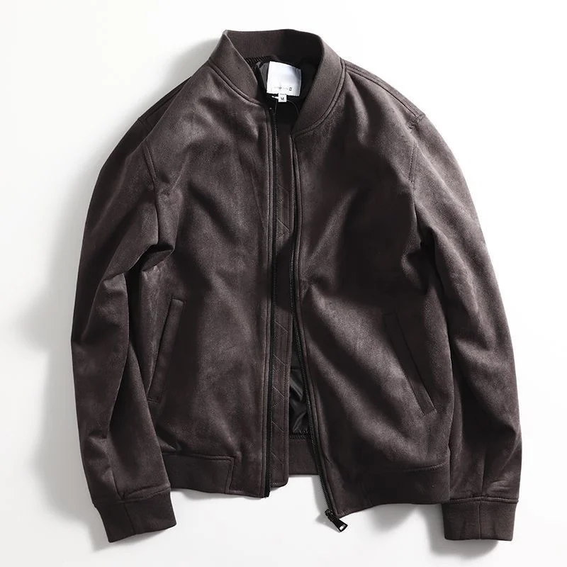 

Men's Suede Leather Baseball Jackets Spring Autumn Outdoor Casual Outwear For Male Clothing Size S-XL