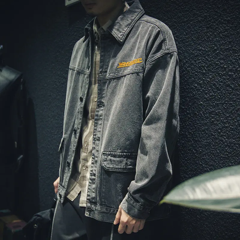 

With Embroidery Male Jean Coats Rock Joker New in Washed Trendy Original Fashion Cheap Price Stylish Low Gray Men's Denim Jacket