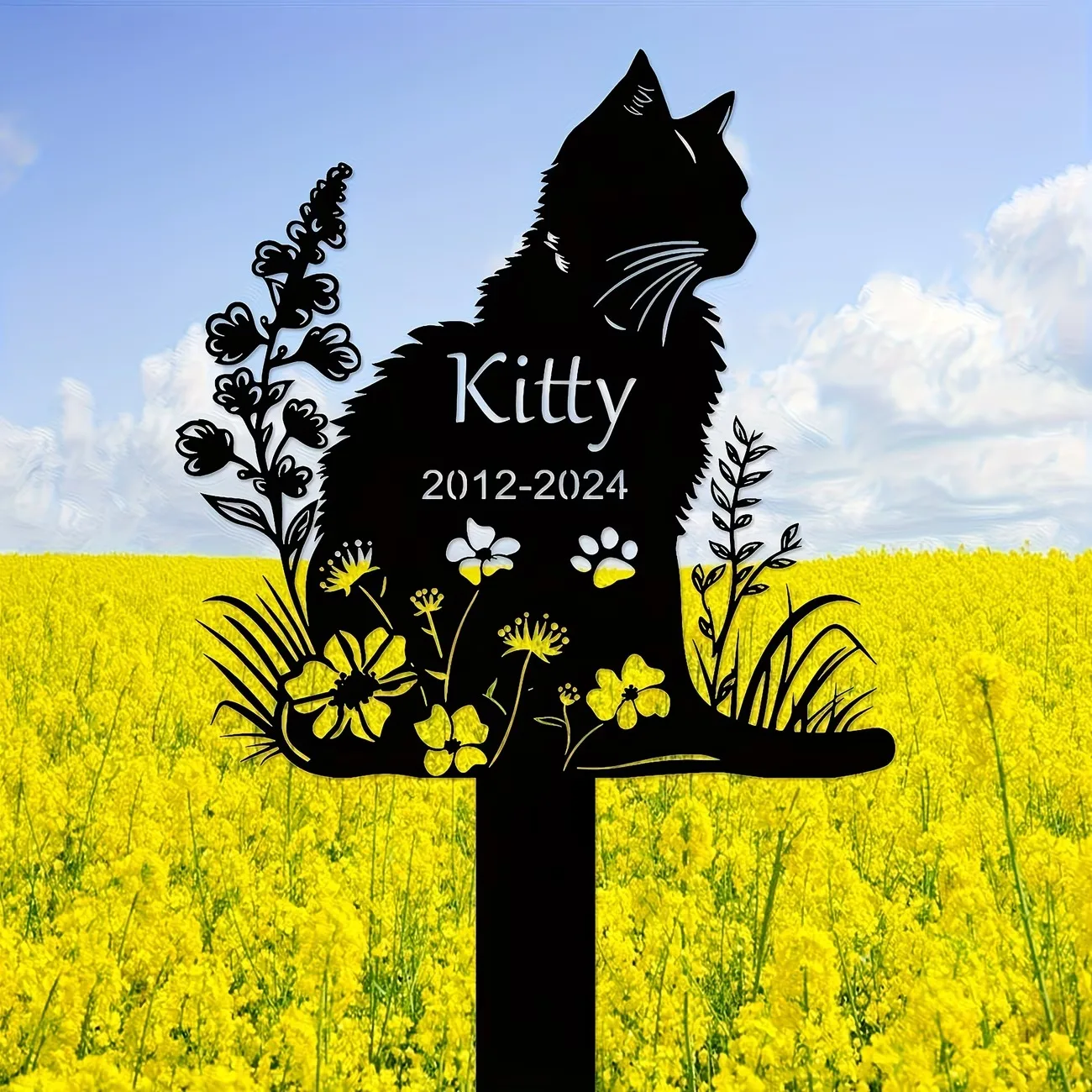 Personalized Metal Cat Grave Marker Floral Rustic Memorial Stake Garden Cemetery Cat Lovers Easter Decor Durable Tribute