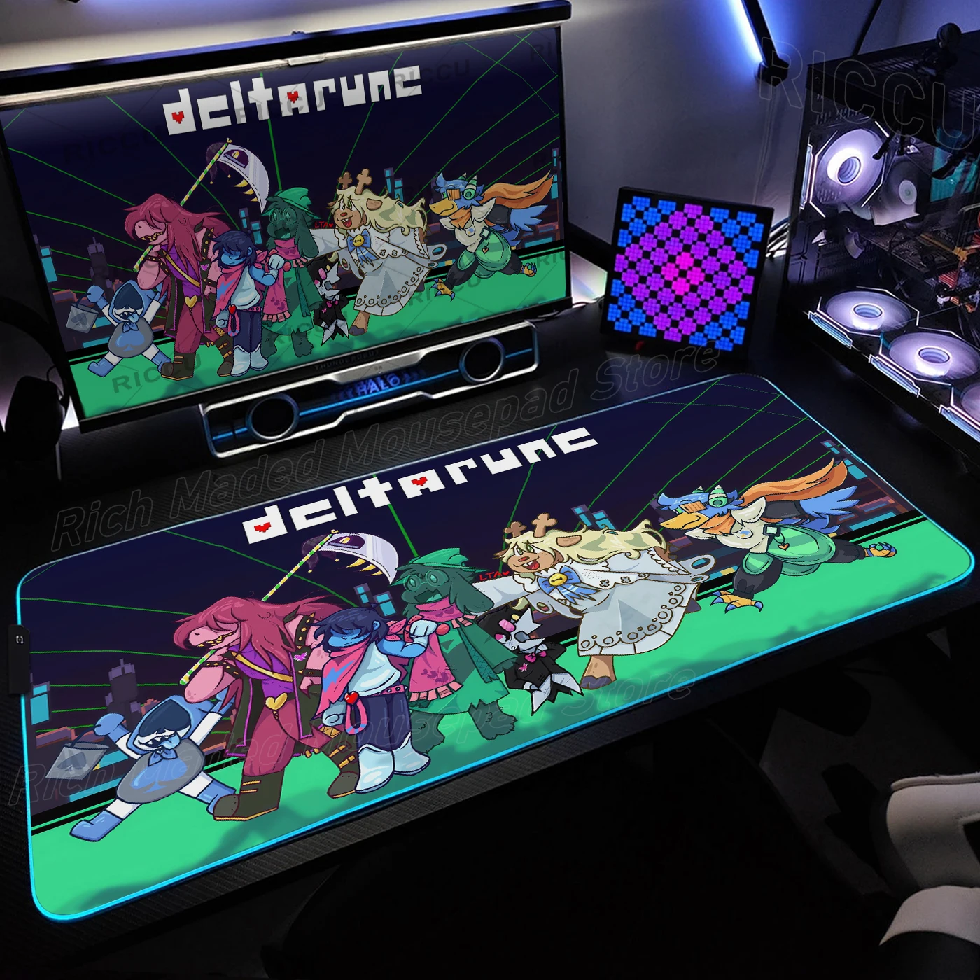 RGB Desk Mats D-Deltarune Mouse Pad Anime Gaming Mouse Mat LED TablePad Backlit Rubber Desktop XXL Mousepad Laptop Accessories