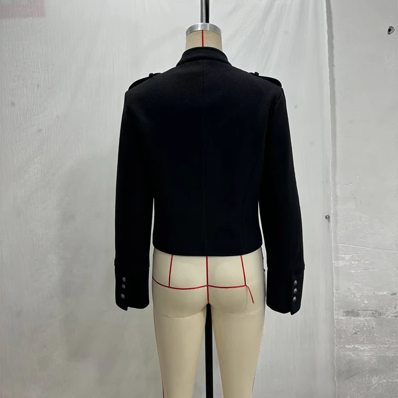 Napoleon Militär-Kurzjacke für Damen, Mehrfarbige Metall-Longsleeve-Jacken, Vintage-Oberbekleidung, Lässiger Schlanker Kurzmantel – Detail 8