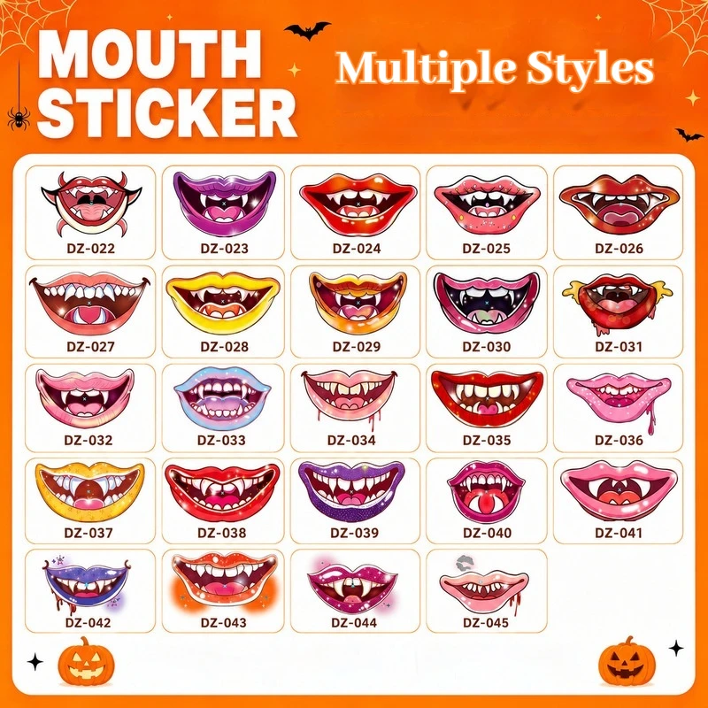 PEBL Halloween Mouth Tattoo  Lip Sticker Waterproof Temporary Tattoo For Halloween Party Cosplay Makeup Decoration