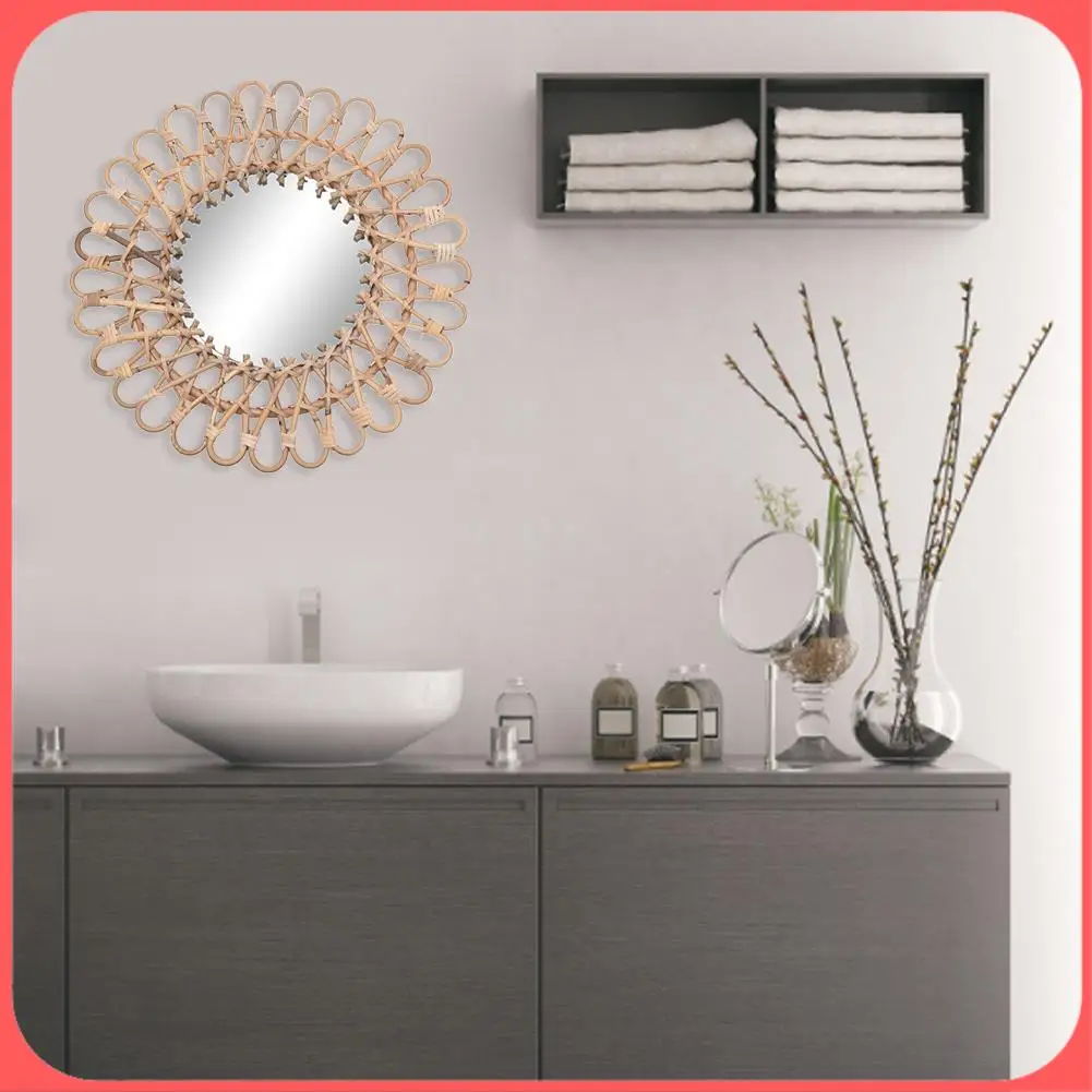 

AA89-40 см скандинавское плетеное настенное зеркало из ротанга, круглое туалетное зеркало для дома, гостиной, ванной комнаты, настенное подвесное зеркало