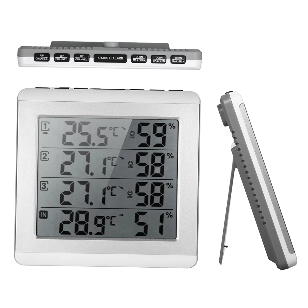 Indoor/Outdoor LCD Digital Wireless Thermometer Hygrometer Four-channel Temperature Humidity Meter Thermometric Instruments