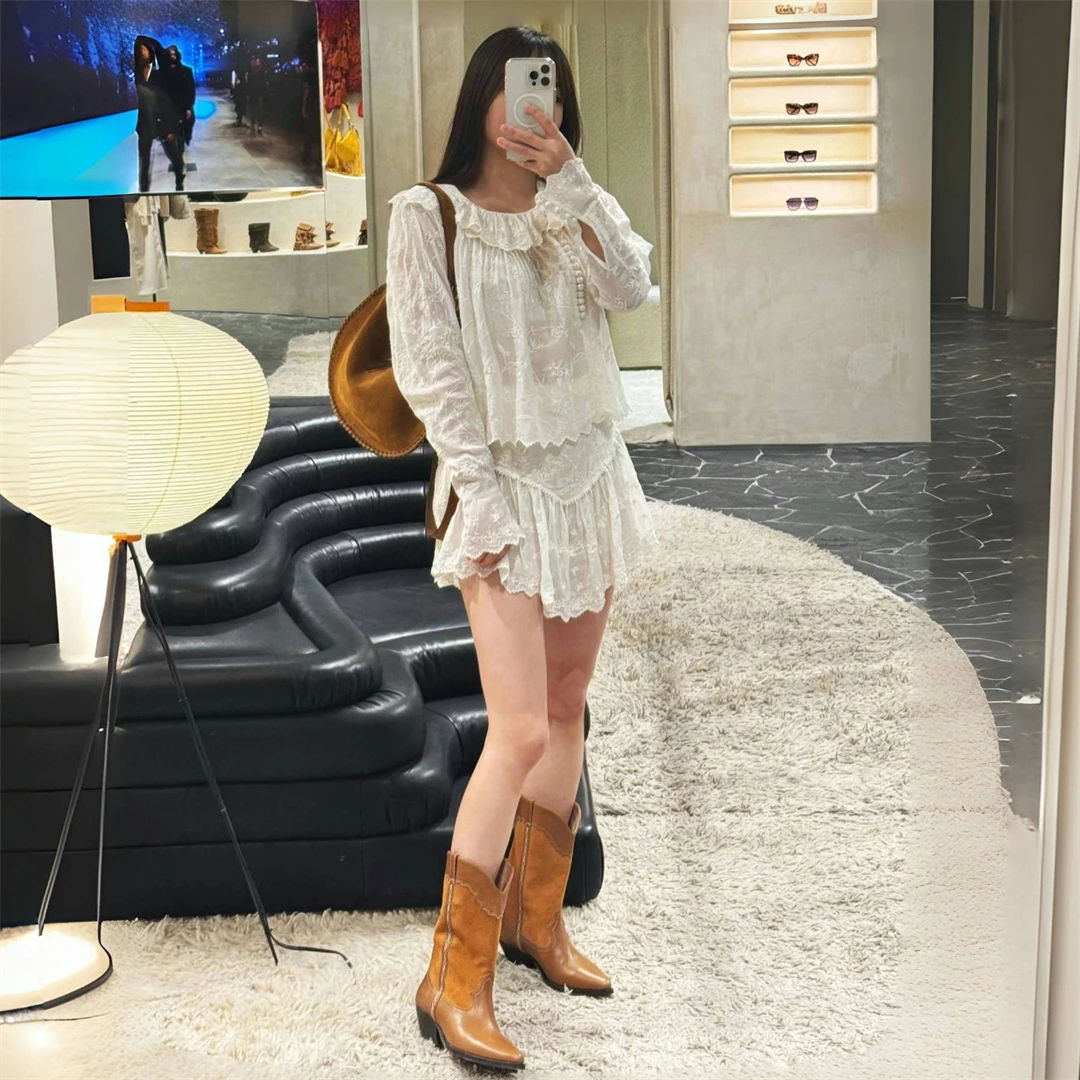 

Isa Fairy Series Shirt Dress Spring 2026 Sweet Lightweight Embroidered Loose Fit Cotton Long Sleeve Floral Print Button down