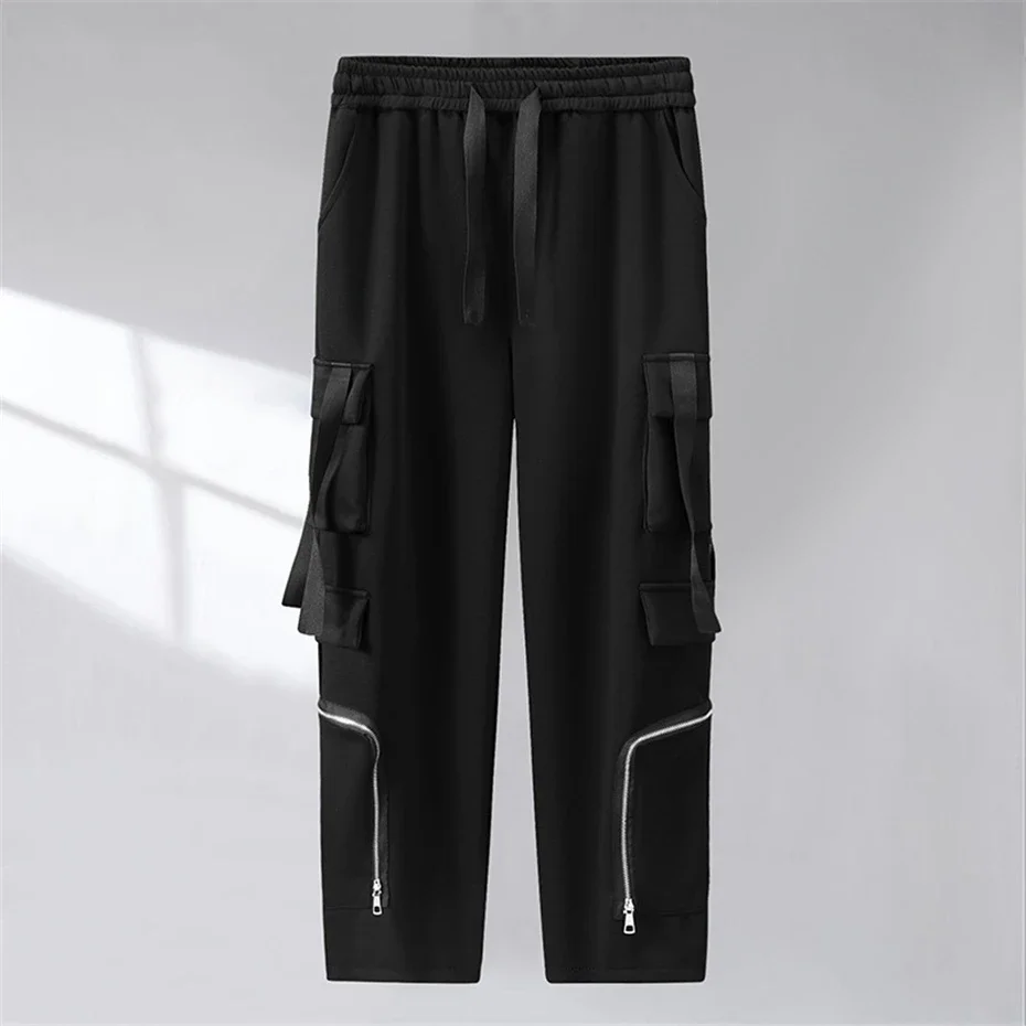 12XL Plus Size Cargo Pants Men Streetwear Loose Pants Multiple Pockets Fashion Casual Black Trousers Elastic Waist