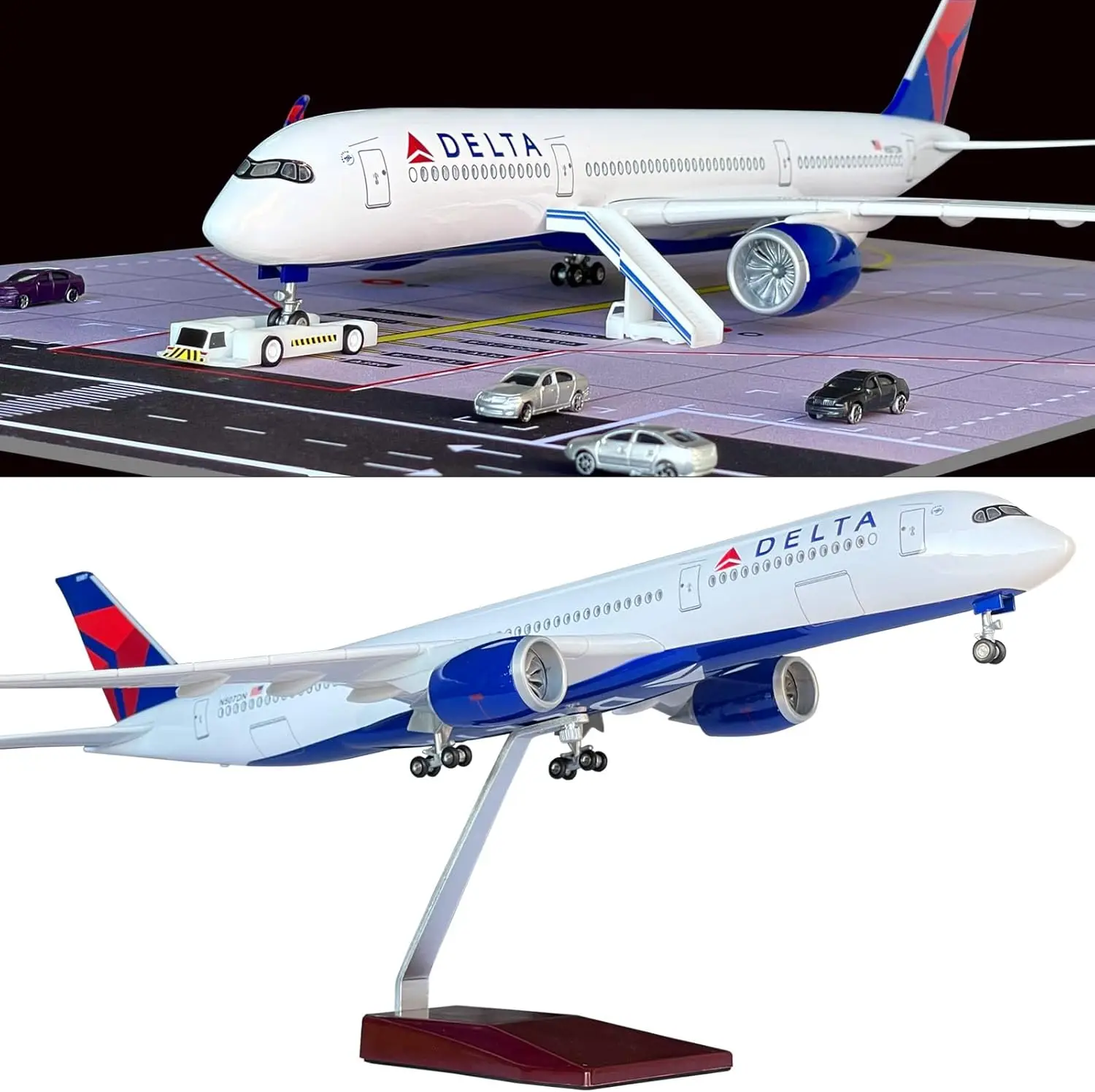 350 Delta Airways Plane 47cm Aviation Airplane W Landing Gear & Light A350 Diecast Resin Static Aircraft Collection Display