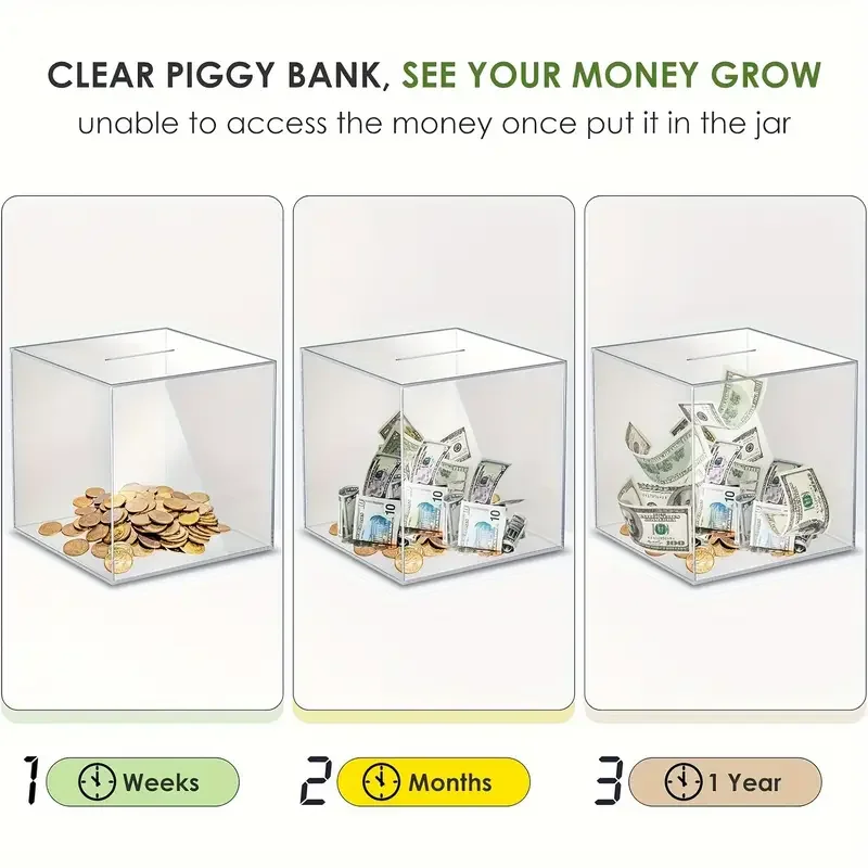 Piggy Banks for Adults (2025 Upgraded Version), Clear Acrylic Money Saving Bank Break to Open, Can Only Save That Cannot Be Take