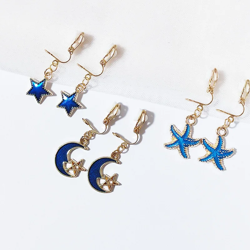 3 par/set pendientes de pata de oso de dibujos animados estrella Luna conejo Clip pendiente disfraz estilo moderno mujer niños joyería regalos lindos