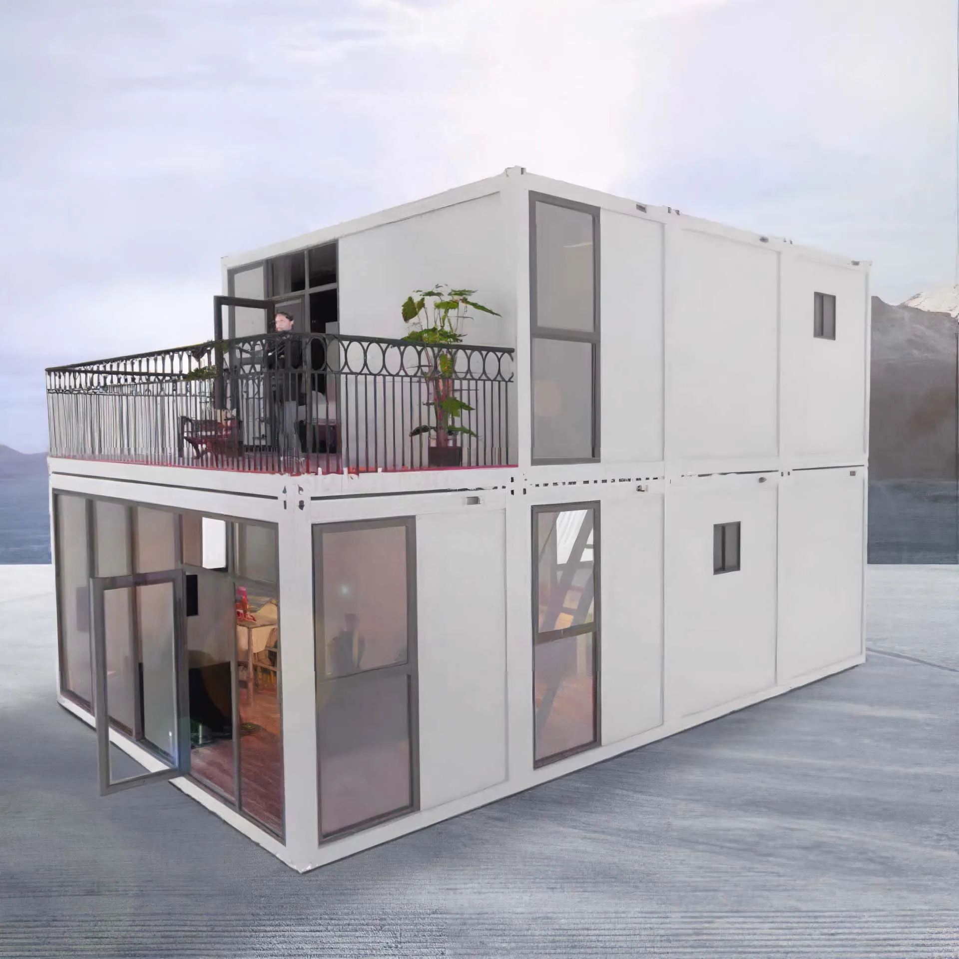 20ft Tourist Mobile Home Modulares vorgefertigtes Haus Tragbares Hotel Winziges Containerhaus mit Dachbalkon