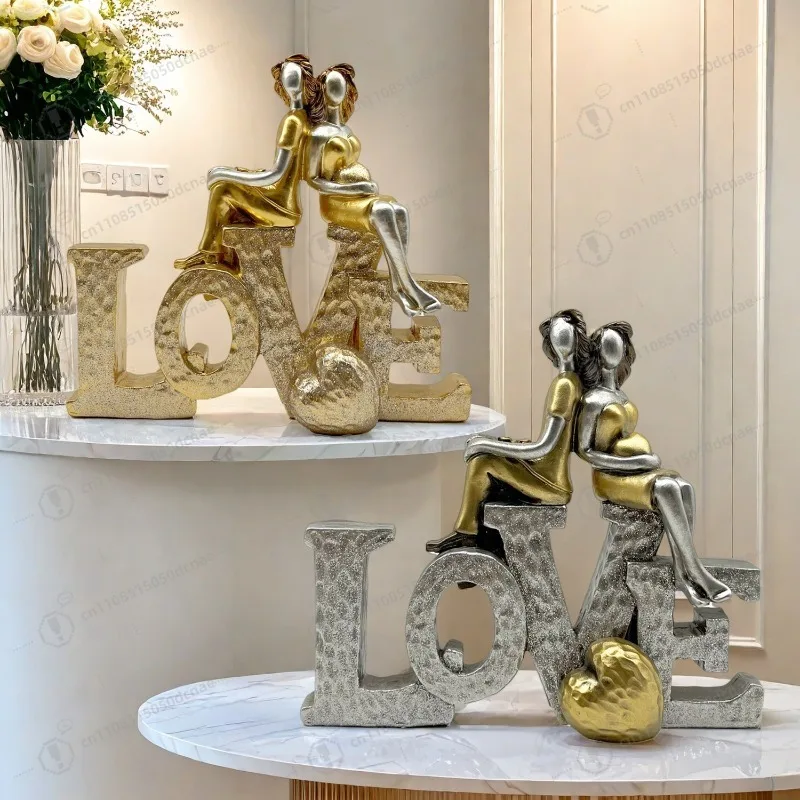 

Новый свет, роскошный посыпчатый золотой орнамент для пары LOVE, настольный светильник для гостиной, входа, ТВ-шкафа, простое украшение для дома