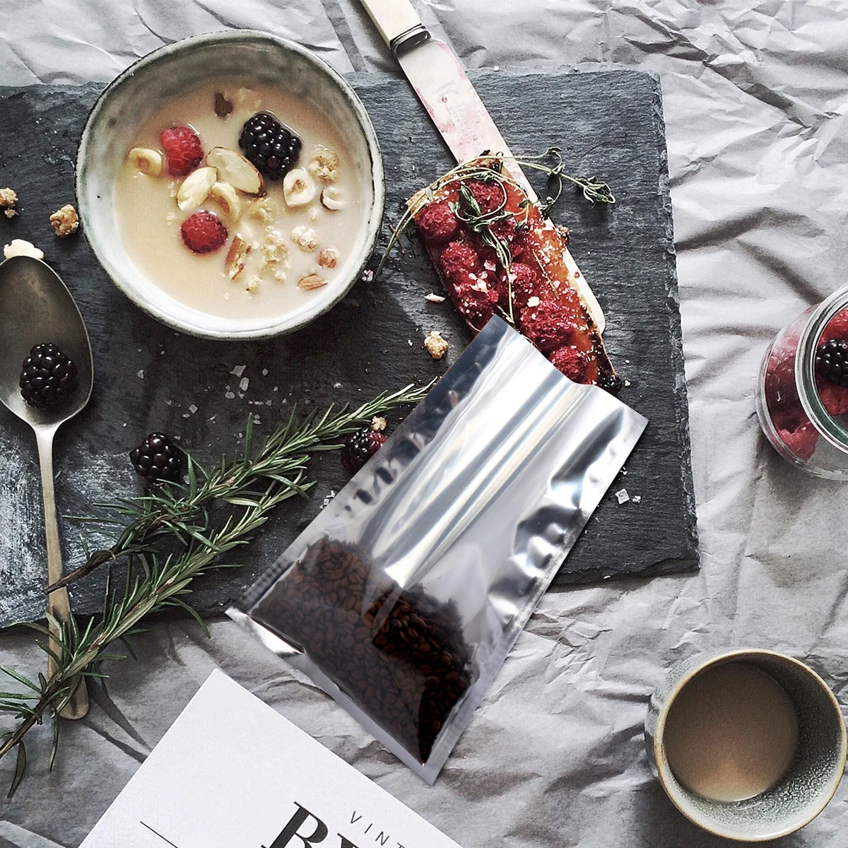 

100Pcs Aluminum Foil Flat Bags Waterproof Semitransparent Easy Close for Food Coffee Nuts Tea Storage Pouch Food Packaging Bags