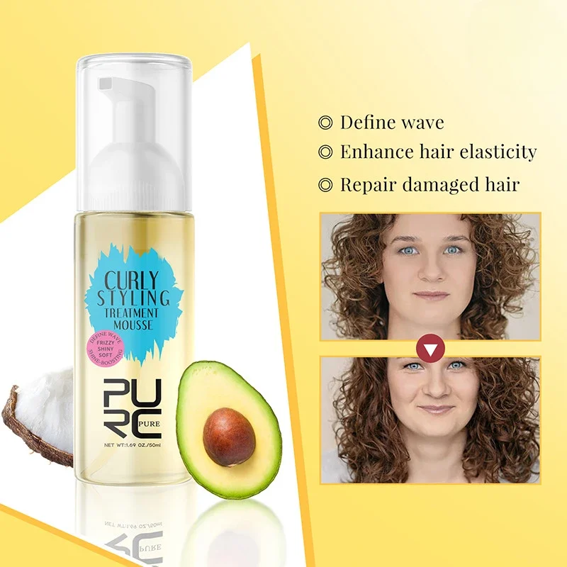 Mousse para el cuidado del cabello rizado, aceite de coco, suavizante del Frizz, champú ondulado mejorado, crema de estilismo, Mousse, espuma, cuidado del cabello seco y dañado