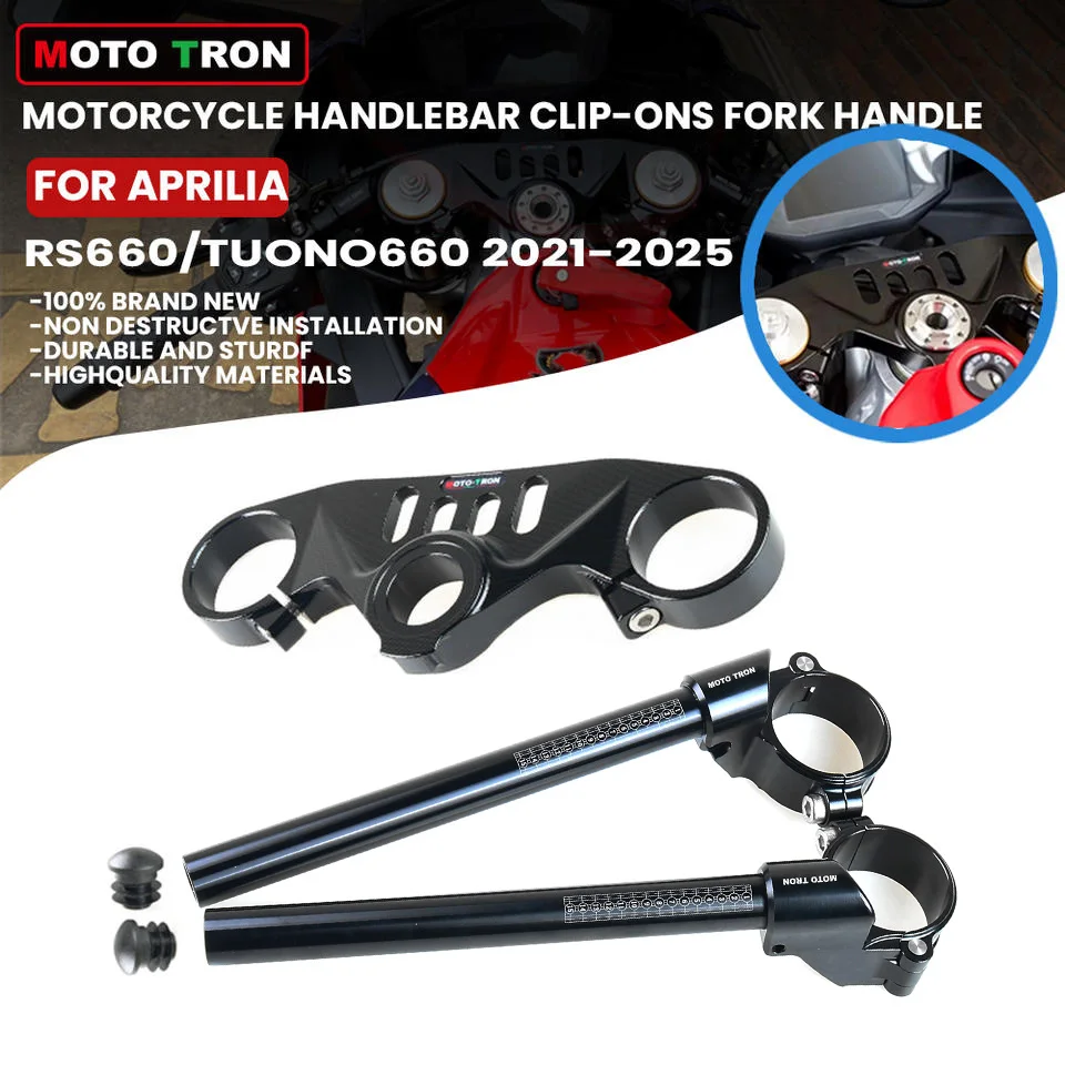 MOTO TRON CNC Aluminum Motorcycle Handlebar Clip-Ons Fork Handle Bars Clip-Ons For Aprilia RS660/Tuono660 2021-2026