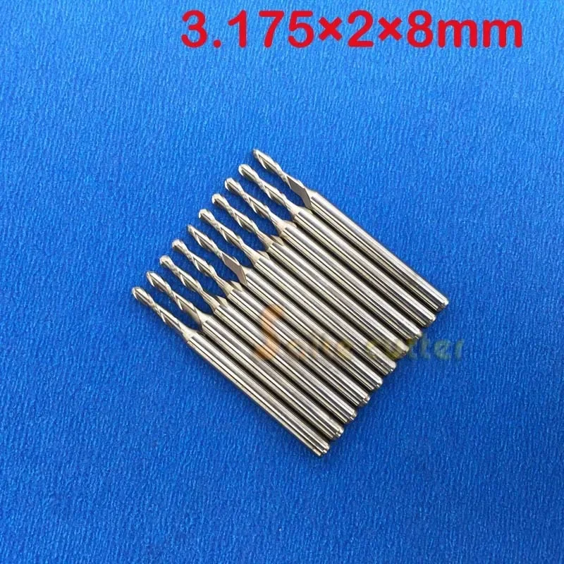 10x 3.175mm Two Double Flute High Quality Carbide Ball Nose End Mills CNC Bit CED 2mm CEL 8mm