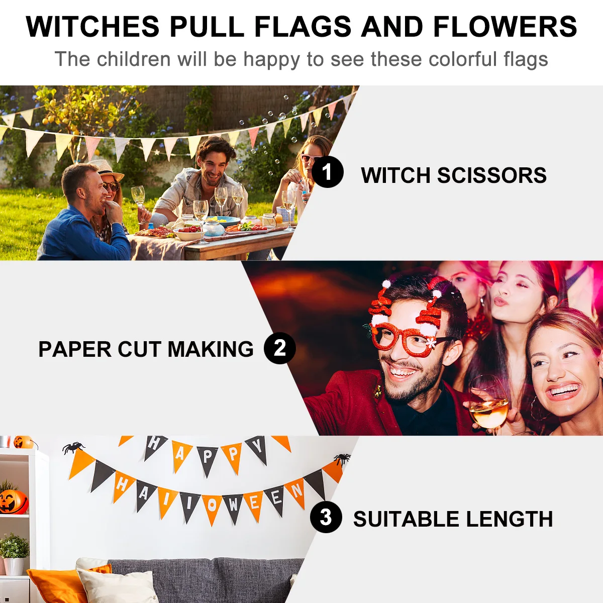 

4 Pcs Witch Latte Art Convenient Party Decorations Hanging Flag Pull The Themed Prop Paper Bunting