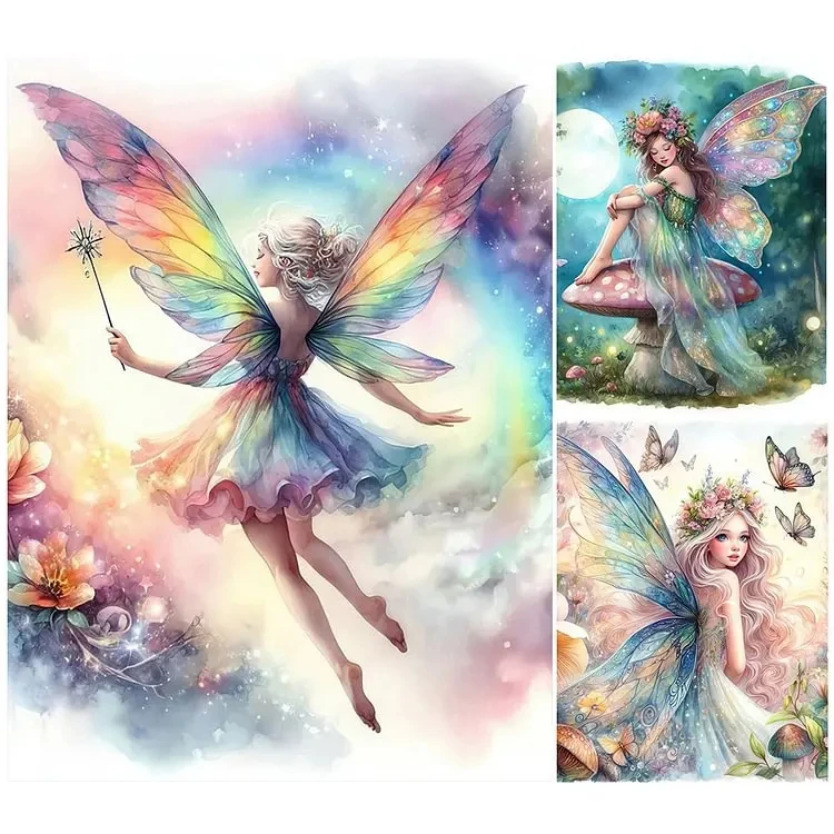 Schmetterlingsfee Magische Fantasieszene 5D DIY Diamantmalerei-Set mit runden Steinen für Erwachsene, Wandkunst für Zuhause, beruhigendes Geschenk