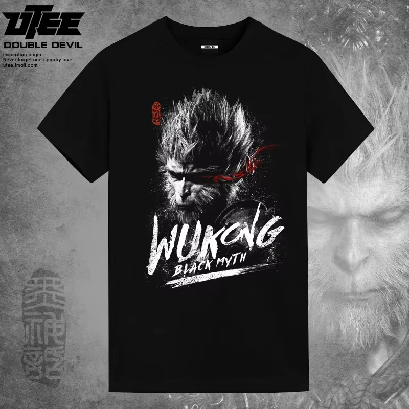 Black Myth Wukong Same Game Peripheral T-shirt Game Qi Tian Da Sheng Short Sleeve Comfortable Cotton 100%